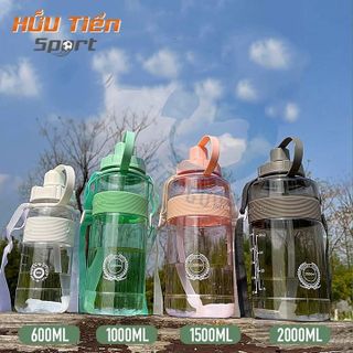 Bình Nước Nhựa Thể Thao, Bình Đựng Nước Tập Gym, Yoga 600ML - 2 Lít Tặng Kèm Dây Đeo Và Ống Hút Cao Cấp