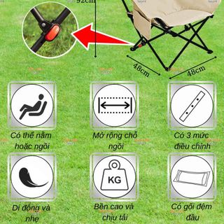 Ghế Xếp Lưng Cao Có Gối Tựa Gập Gọn, Điều Chỉnh Góc Ngả, Dã Ngoại, Câu Cá , Không Kèm Đồ Gác Chân
