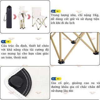 Ghế Gấp Gọn Tựa Lưng, Ghế + Túi Đựng Đi Kèm, Ghế Ngồi Du Lịch Ngoài Trời, Cắm Trại, Picnic Tiện Lợi