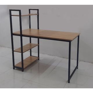 Bàn Làm việc Liền kệ sách chân sắt mặt gỗ cao cấp