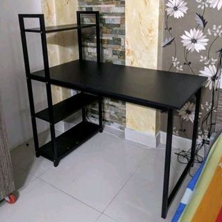 Bàn Làm việc Liền kệ sách chân sắt mặt gỗ cao cấp