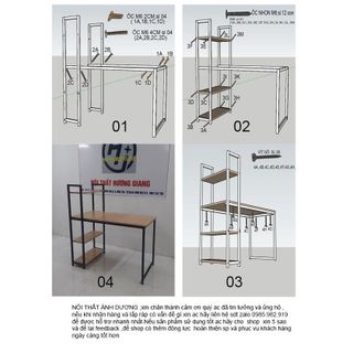Bàn Làm việc Liền kệ sách chân sắt mặt gỗ cao cấp