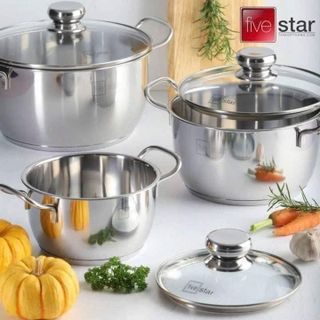 Bộ 3 nồi inox 3 đáy nắp kính Fivestar