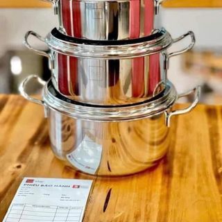 Bộ 3 nồi inox 3 đáy nắp kính Fivestar