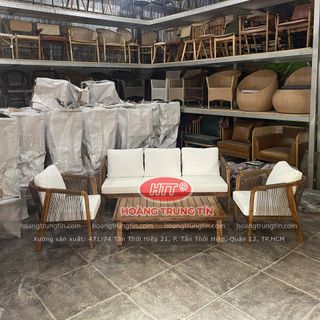 Sofa gổ Teak đan sợi nhựa giả mây