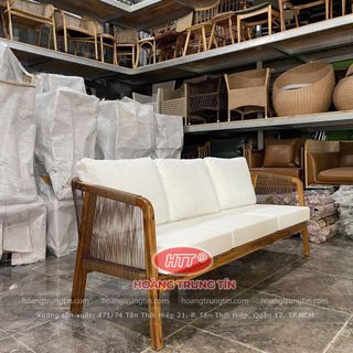 Sofa gổ Teak đan sợi nhựa giả mây