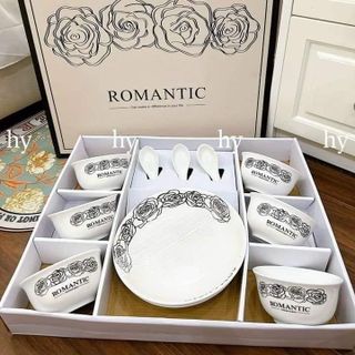 Sét 14 món bát dĩa kèm muỗng hình hoa hồng đen Romantic