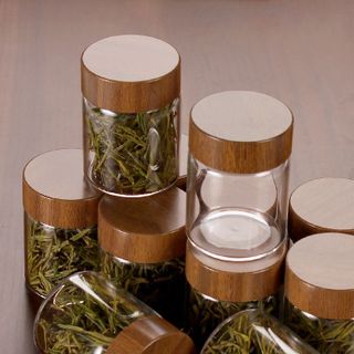Vỏ Lọ đóng chai thủy tinh nắp gỗ cấp thực phẩm có hàm lượng boron cao  Hộp quà tặng cao cấp trà và dendrobium, 50ml 60ml 80ml ( IN ĐIÊU KHẮC LOGO THEO YÊU CẦU )