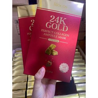 MẶT NẠ TINH CHẤT VÀNG 2IN1 BIOCOS 24K GOLD PERFECT COLLAGEN AMPOULE MASK – Coreana Biocos (1 hộp/ 10 miếng)