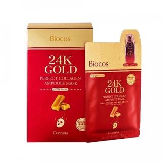MẶT NẠ TINH CHẤT VÀNG 2IN1 BIOCOS 24K GOLD PERFECT COLLAGEN AMPOULE MASK – Coreana Biocos (1 hộp/ 10 miếng)