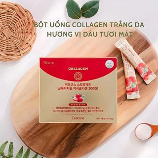 Bột Uống Collagen - Biocos Strawberry Glutathione Fish Collagen (Hộp 60 gói)