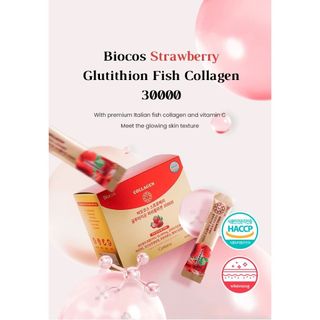 Bột Uống Collagen - Biocos Strawberry Glutathione Fish Collagen (Hộp 60 gói)