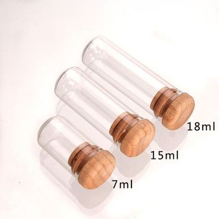 vỎ Chai thủy tinh trưng bày mini , miệng thẳng nắp gỗ trong suốt ống nghiệm phân phối chai 15ml->210ml ( IN ĐIÊU KHẮC LOGO THEO YÊU CẦU )