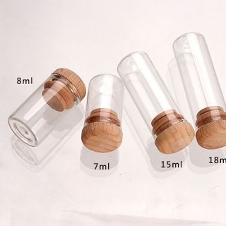 vỎ Chai thủy tinh trưng bày mini , miệng thẳng nắp gỗ trong suốt ống nghiệm phân phối chai 15ml->210ml ( IN ĐIÊU KHẮC LOGO THEO YÊU CẦU )
