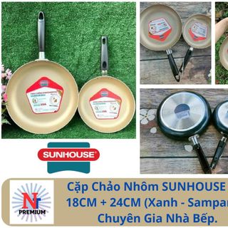 Cặp Chảo Nhôm SUNHOUSE Size 18CM + 24CM (Xanh – Sampanh) – Chuyên Gia Nhà Bếp.