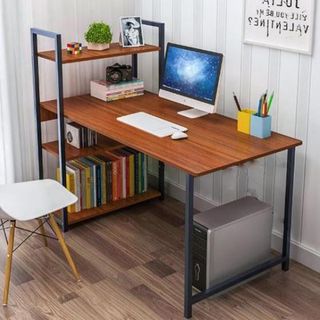 Bàn Làm việc Liền kệ sách chân sắt mặt gỗ cao cấp