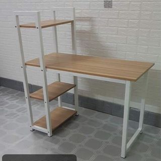 Bàn Làm việc Liền kệ sách chân sắt mặt gỗ cao cấp