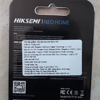 Thẻ Nhớ 64GB HIKSEMI NEO D1 màu xanh dương (Lifetime| Hộp 50c)