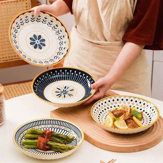 Đĩa Sứ Tròn Size 8 Viền Vàng (Thùng 64 Cái)