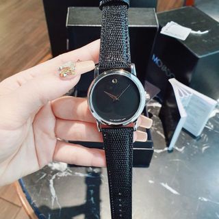 SALE BỎ MẪU ĐỒNG HỒ NAM NỮ TRUNG CẤP MOVAĐÔ DÂY DA ĐEN KÍNH SAPHIRE