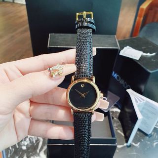 SALE BỎ MẪU ĐỒNG HỒ NAM NỮ TRUNG CẤP MOVAĐÔ DÂY DA ĐEN KÍNH SAPHIRE