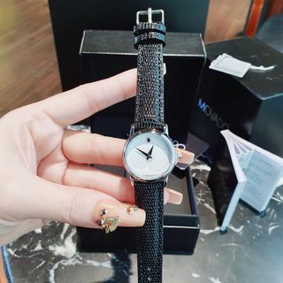 SALE BỎ MẪU ĐỒNG HỒ NAM NỮ TRUNG CẤP MOVAĐÔ DÂY DA ĐEN KÍNH SAPHIRE