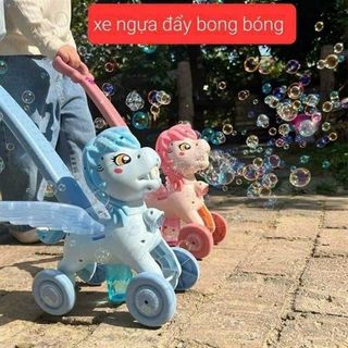 Xe Đẩy Ngựa Thổi Bong Bóng Phát Nhạc Có Đèn (Thùng 24 Cái)