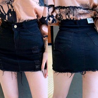 Chân váy Kaki phối xước rách, form ngắn, váy trên gối (mã: HTB85)