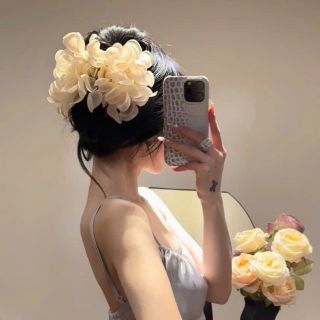 Kẹp Tóc Càng Cua Hoa Tiên Voan Lớn Đính Hạt Ngọc Sang Trọng