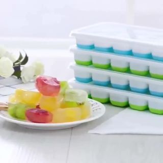 Khay Làm Đá Silicon Làm Đá Viên Và Thạch Hoa Quả Có Nắp Đậy Bảo Quản Tốt 14 Ô Khuôn Làm Đáy