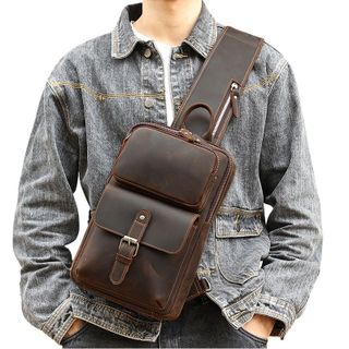 Túi đeo trước ngực nam da bò thật 6660