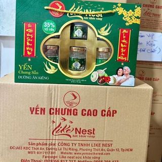 Yến Sào Chưng Like Nest Đường Ăn Kiêng Màu Xanh Lá Hộp Lớn Xách (Thùng 12 Hộp)
