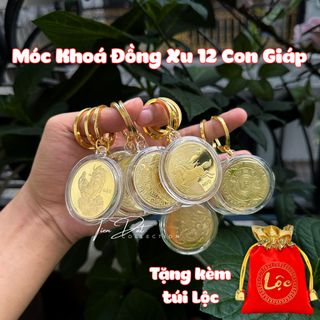 Móc Khoá Đồng Xu 12 Con Giáp - Chất Liệu Niken Mạ Vàng