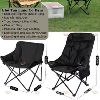 Ghế Ngồi Có Đệm Điều Chỉnh Lưng, Ghế Gấp Gọn Dã Ngoại, Picnnic, Cấm Trại Ngoài Trời Tiện Lợi 