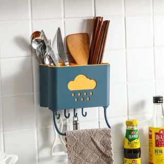 Kệ Đựng Muỗng Đũa Hình Đám Mây Dán Tường Kèm Móc Và Thanh Treo Khăn Thông Minh, Ống Đựng Đũa Muỗng Treo Tường Chắc Chắn Chịu Lực Tốt - Kệ đựng đũa muỗng dán tường giá sỉ