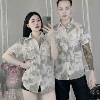 Áo sơ mi đũi tay ngắn unisex ,màu loang- menswear(Mã: HOKO90)