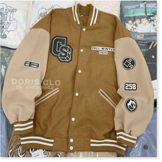 Áo khoác bomber nam nữ đẹp form rộng in chữ CS họa tiết dễ thương