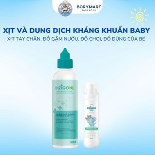 [Bộ đôi] Xịt kháng khuẩn DIZIGONE Baby 100ml & Dung dịch kháng khuẩn DIZIGONE: Xịt tay chân, đồ chơi, đồ dùng phòng bệnh
