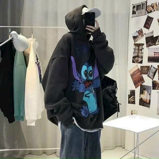 Áo hoodie nam nữ in hình dễ thương vải nỉ bông nón 2 lớp cho phong cách thời trang thoải mái giá sỉ