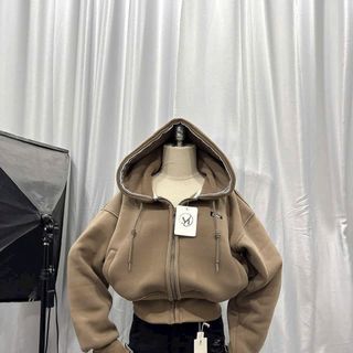 Áo khoác dáng lửng logo thêu  Miu  nón rộng chạy viền có túi trong chất nỉ bông dày mịn freesize dưới 65kg