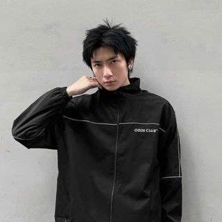 Áo khoác nhẹ nam nữ from rộng cổ trụ vải dù hai lớp phối viền tay hai màu phong cách hàn quốc