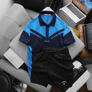 SET BỘ POLO NAM CAO CẤP ÁO AIRLINE+ QUẦN SHORT TANK CHẤT PIQUE - THỜI TRANG HC