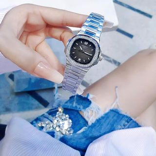 ĐỒNG HỒ NỮ CAO CẤP PATET MẶT VUÔNG VIỀN HỘT MÁY QUARZT