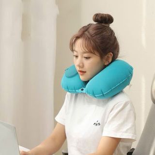 Gối Cổ Hình Chữ U, Gối Bơm Hơi Tự Động, Gối Cổ Di Động Du Lịch Bấm Gối Bơm Hơi