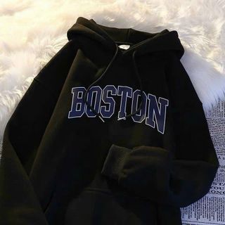 Áo hoodie nữ nam khoác nỉ chất liệu nỉ bông dày dặn có mũ in chữ BOSTON