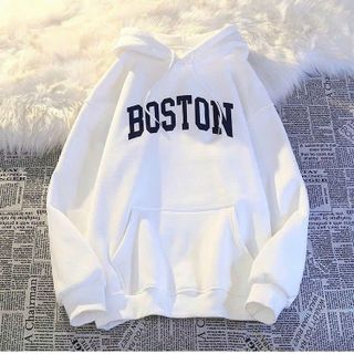 Áo hoodie nữ nam khoác nỉ chất liệu nỉ bông dày dặn có mũ in chữ BOSTON