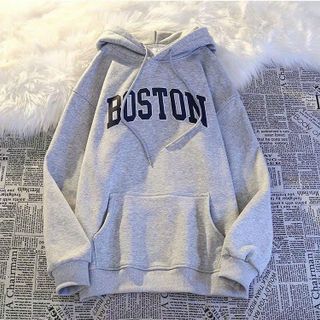 Áo hoodie nữ nam khoác nỉ chất liệu nỉ bông dày dặn có mũ in chữ BOSTON