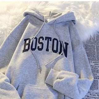 Áo hoodie nữ nam khoác nỉ chất liệu nỉ bông dày dặn có mũ in chữ BOSTON