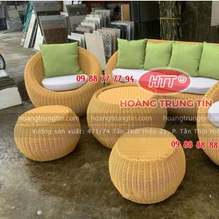 bộ sofa mây nhựa tròn màu vàng ghế trứng nhựa giả mây sợi tròn