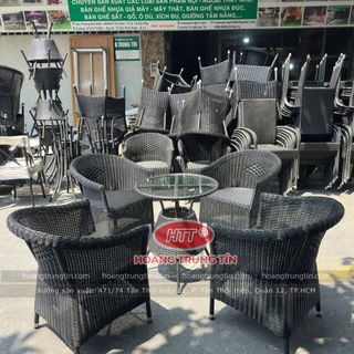 Ghế mây nhựa cafe ngoài trời cao cấp giá rẻ ghế thúng dây tròn đen